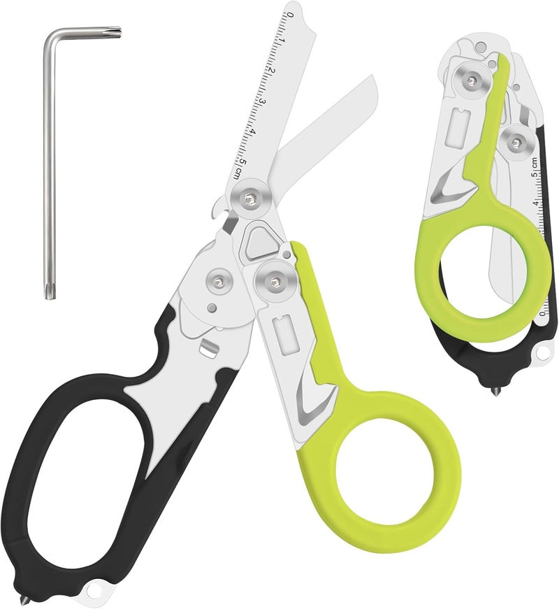 Lemasa 6 in 1 Multifunctional Combination Tool, Folding Retractable Emergency Shears, Outdoor Camping Tools, Seat Belt Cutter, Oxygen Cylinder Wrench, Complimentary Adjustable Wrench (dark green) - Image 1